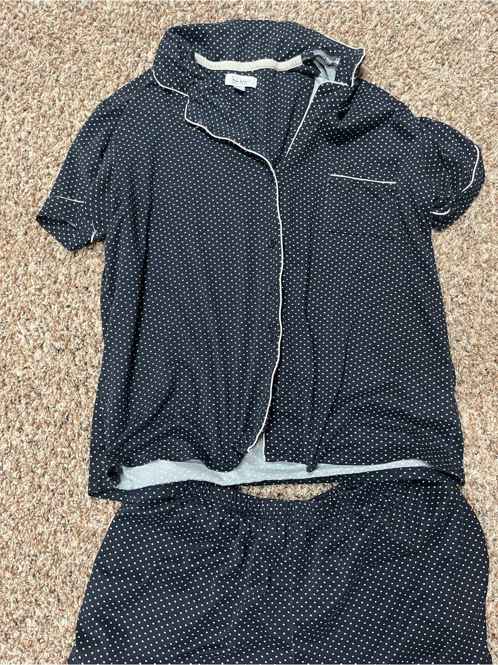 Nicole Miller Black and Cream Polka Dot Short-Sleeve Pajama Set